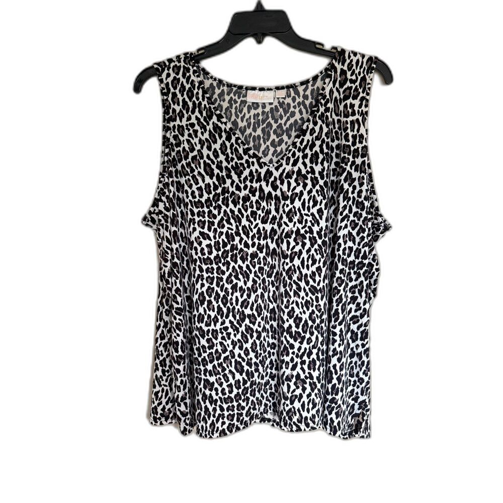 Belle by Kim Gravel 3X Leopard Animal Print V-Neck Sleeveless‎ Tank Top